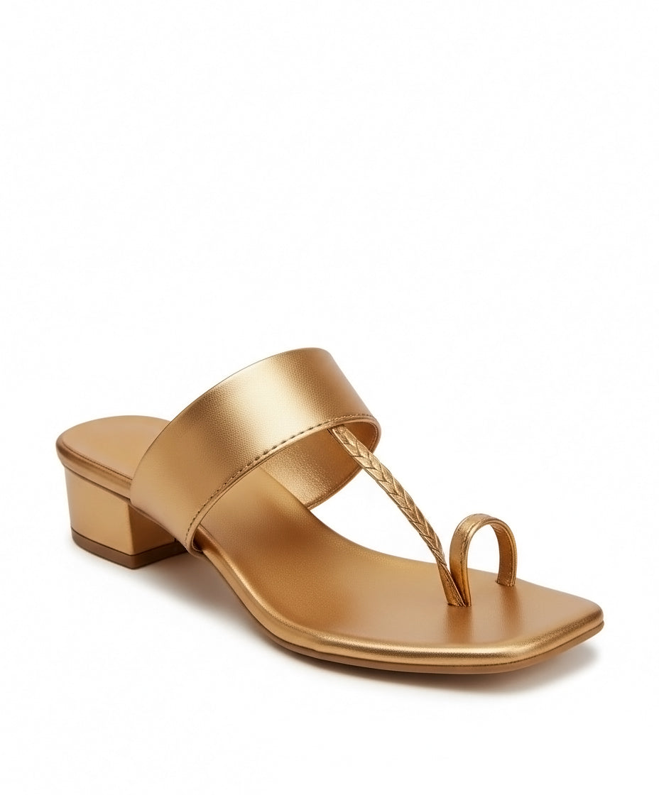 Women's Gold Metallic Toe-Post Block Heel Sandals
